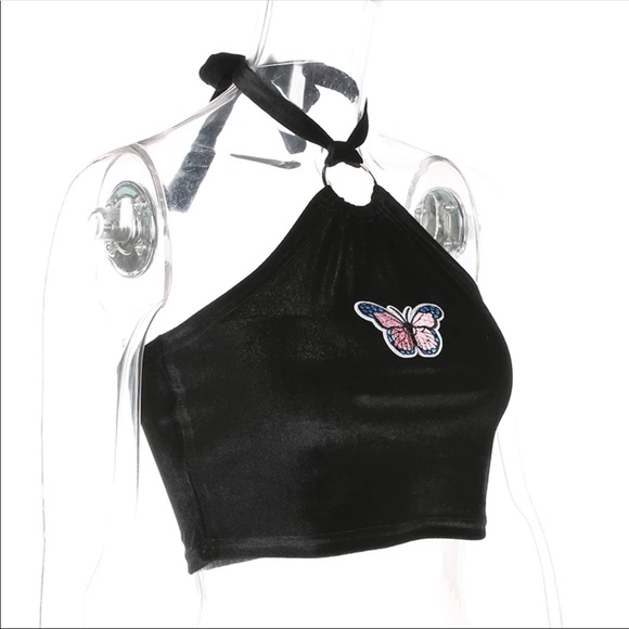 Velvet butterfly halter top - Picture 3 of 8